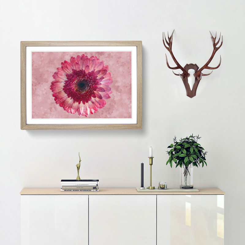 Layers of a Pink Gerbera - Picture Frame Painting Print, Oak Framed, 62cm H x 87cm W x 2cm D