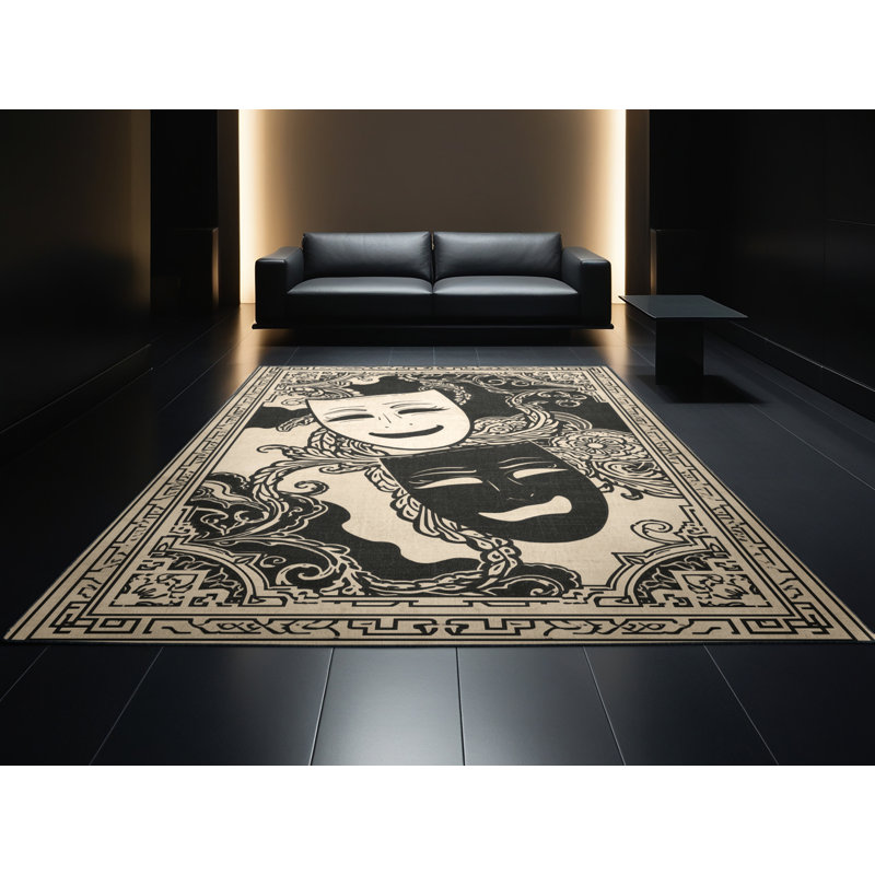 Tapis oriental classique beige et noir lavable à la machine Pacen, 5 x 7