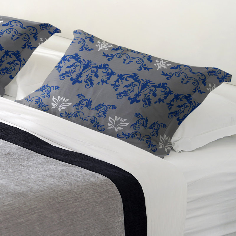 Football Baroque Pattern Pillow Sham, Standard, Microfiber, Silver/Blue/White