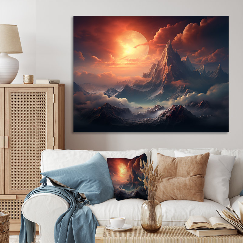 Paysage lunaire de montagne II - Art mural paysages spatiaux, Toile tendue, H 34 po x l 44 po x P 1,5 po