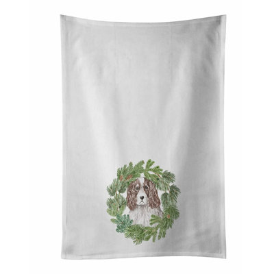 Springer Spaniel Red & White Wreath Kitchen Towel Set - Decorative Hand Towels for Kitchen, Bathroom, Yoga, Tea, Dishcloths - Set of 2