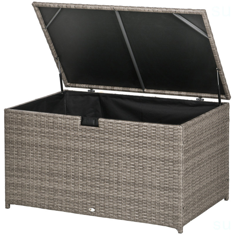Outsunny 113 Gallon Deck Box, Rattan Outdoor Storage Box, Waterproof Storage Container For Indoor, Patio Furniture Cushions, Pool Toys, Garden Tools