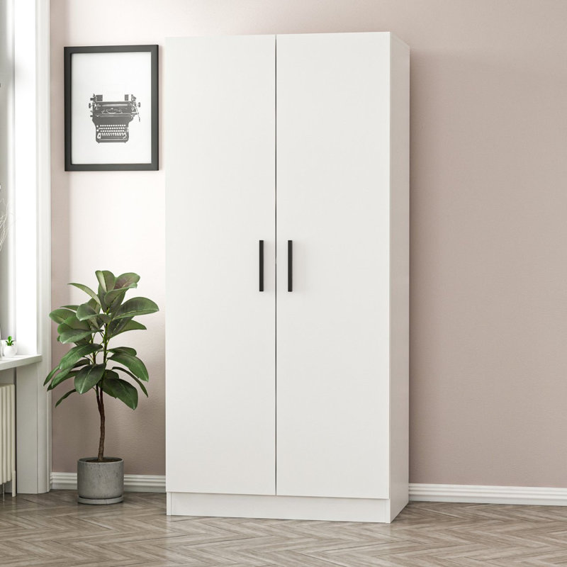 Modern White Wardrobe, 100% Melamine Coated Particle Board, 35.4 x 74.8 x 20.5 inches | Durable & Stylish Storage Solution for Any Bedroom | Sleek Design with Ample Space for Clothes & Accessories