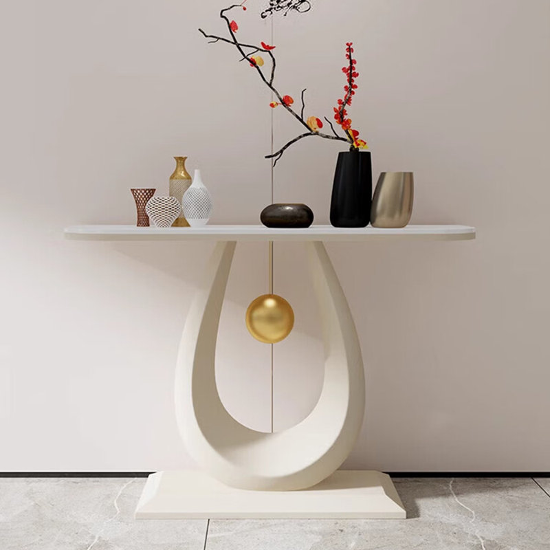 Console de style français en pierre frittée, Blanc, H 31,5 po x l 55 po x P 11,8 po