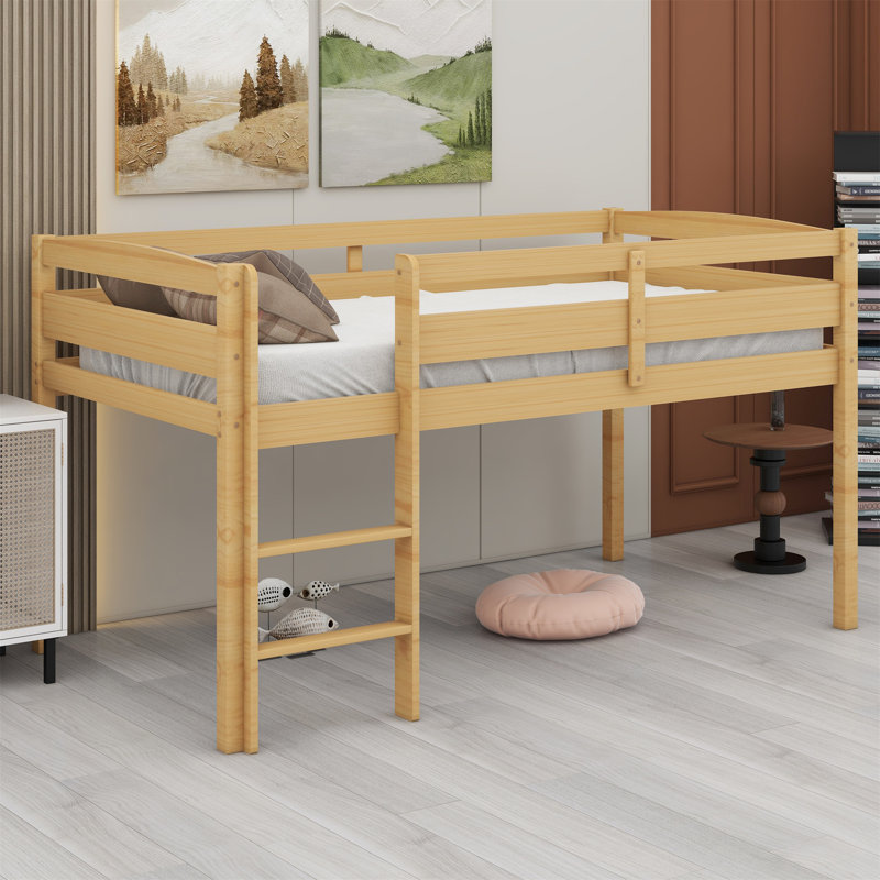 Wood Low Loft Bed With Ladder