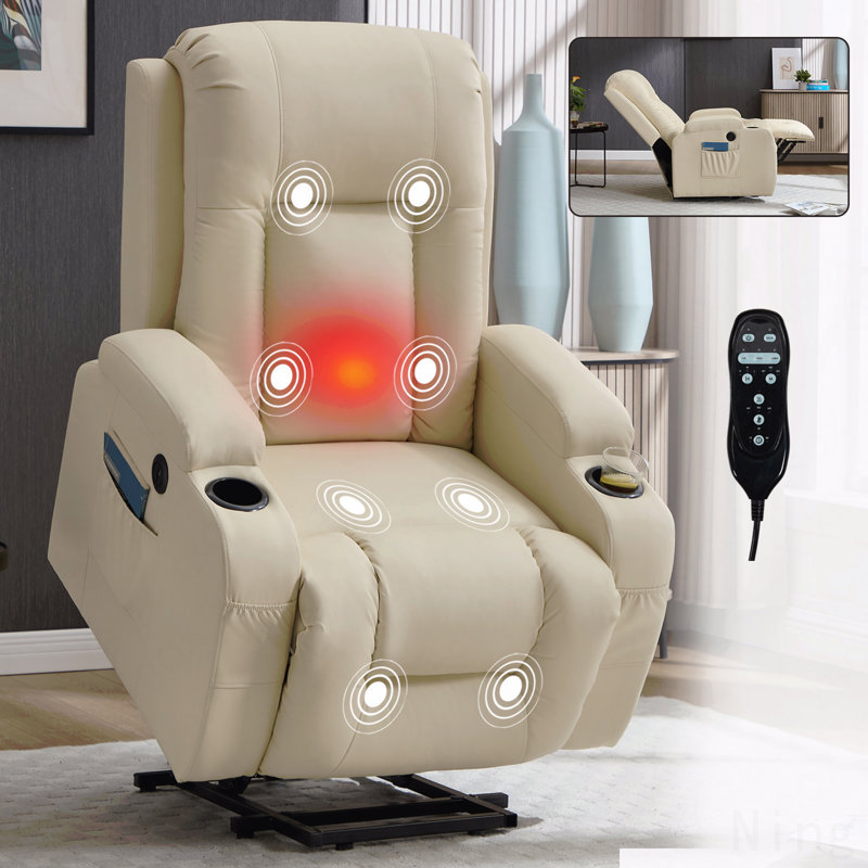 Fauteuil inclinable en polyuréthane PU - massage en 8 points, chauffage lombaire, port USB, porte-gobelets, position infinie