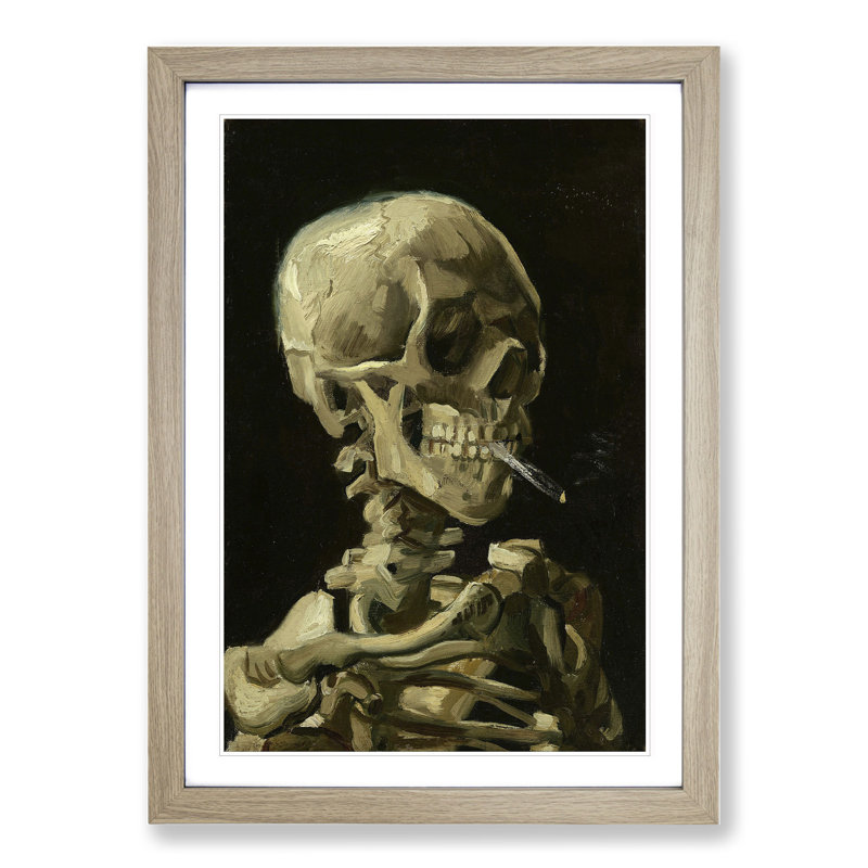 Cigarette with Skull by Vincent Van Gogh - Framed Print, 48cm H x 36cm W x 2cm D, Oak Framed