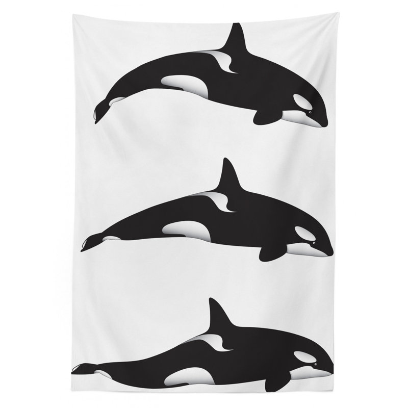 Nappe des animaux de la mer, 3 orques orques de style différent noir et blanc, housse de table rectangulaire pour décor de cuisine de salle à manger, 52 po x 70 po, noir et blanc