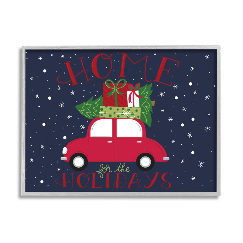 «Home for Holiday Sentiment Red Car Presents Snow» par Amanda McGee - Art textuel, Estampe numérique Farmhouse