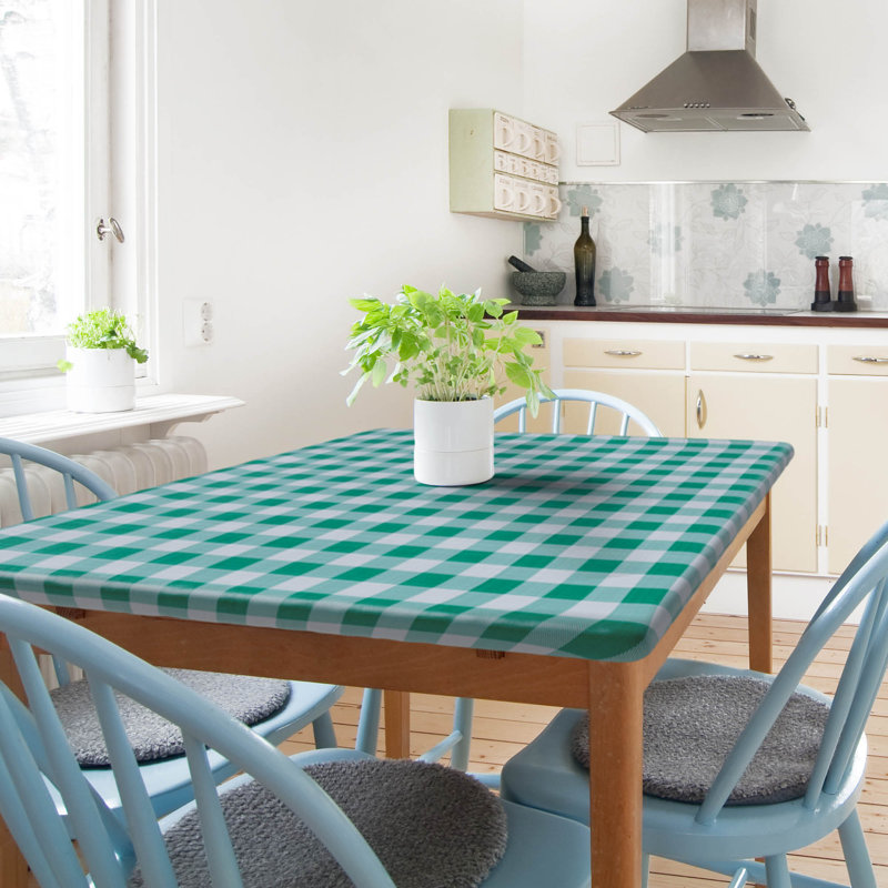 Sorfey Indoor/Outdoor Vinyl Elastic Edge Fitted Tablecloth Cover. Checkered Design, Flannel Backed Leak Proof Lining, Easy To Clean. Stretched To Fit Rectangle Table