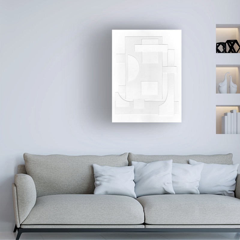 «Michael Willett», art géométrique blanc sur toile, H 19 po x l 14 po x P 2 po