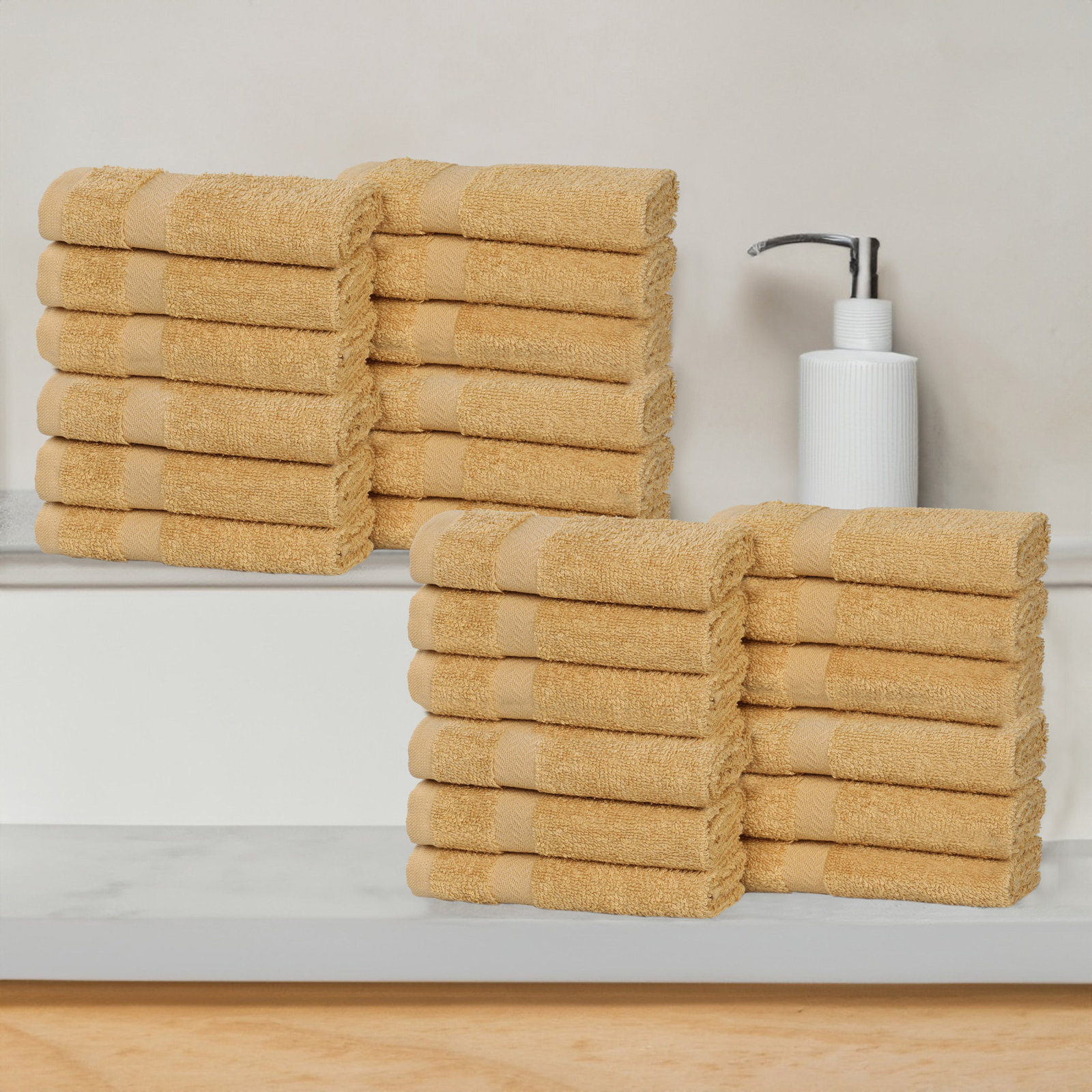 Quick-Drying Cotton Washcloth, Gold, 24 Pieces Towel Set