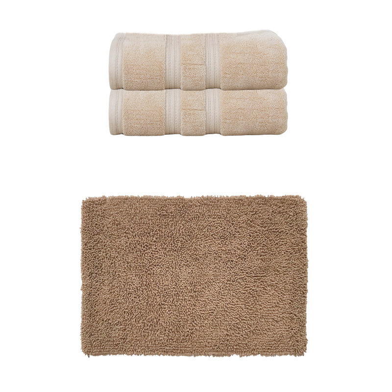 Bruno Collection 100% Soft Cotton Bath Towel Set & Bath Rug, 3 Piece Towel Set, Linen