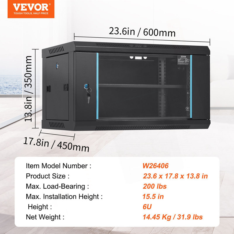 Wall Mount Network Server Cabinet, Server Rack Cabinet Enclosure With Locking Glass Door Side Panels