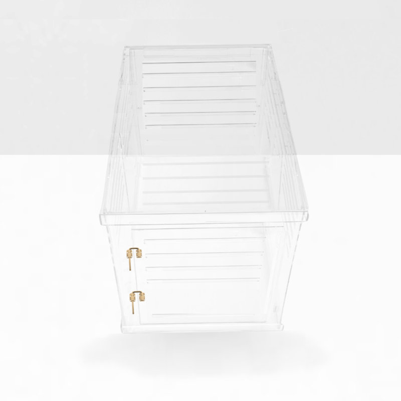 Medium Clear View Pet Crate with Silver Latch, Khaki Cushion, Gold, Large, Blush
