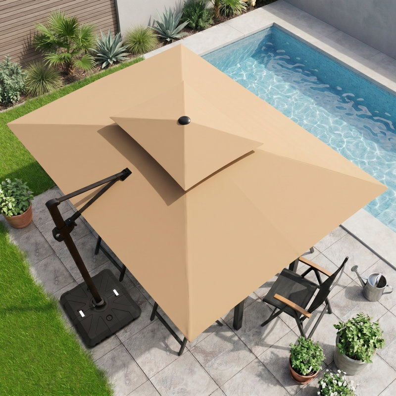 Parasol de patio rectangulaire en porte-à-faux avec base lestée 9 x 11 pi Wasif, Tanné