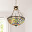 Lustre caché en bronze antique à 4 lumières en mosaïque multicolore