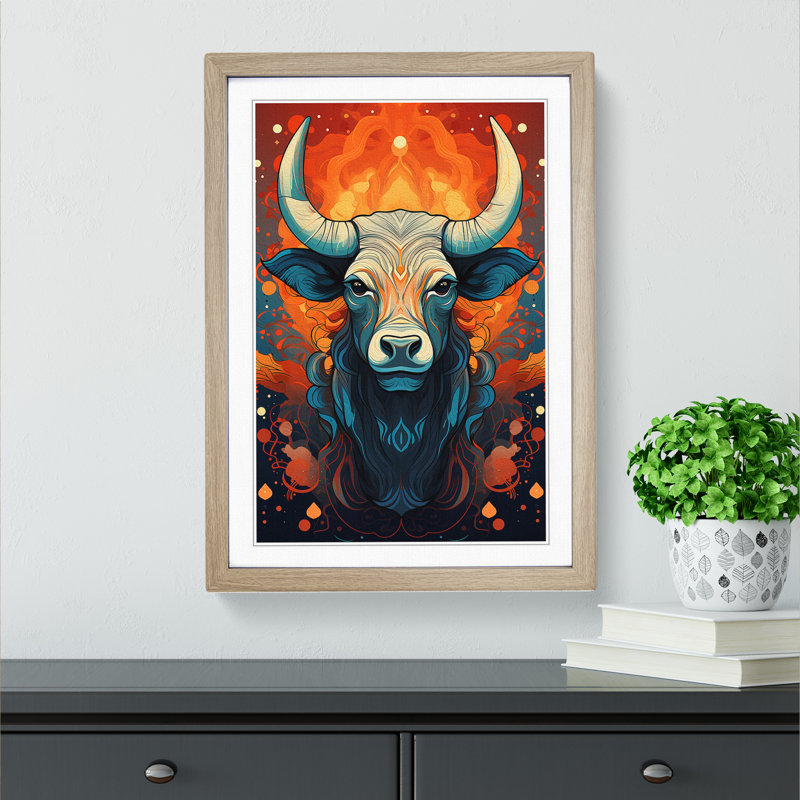 Taurus Zodiac Colour Field No.2 - Single Picture Frame Print on Wood, Oak Framed, 64cm H x 46cm W