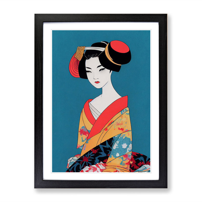 A Dazzling Geisha - Framed Print, 64cm H x 46cm W x 2cm D, Black Framed