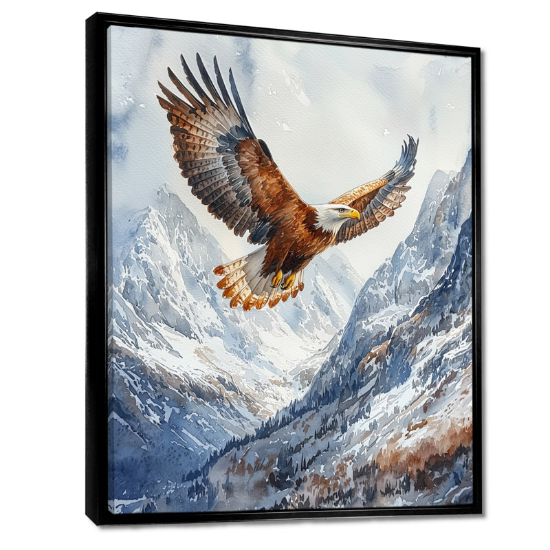 Waverley, aigle brun volant au-dessus de montagnes I - grand art mural, H 40 po x l 30 po, Impression encadrée flottante