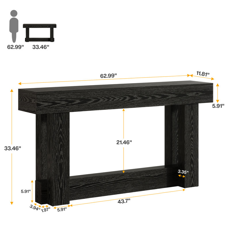Wooden Console Table, 63-Inch Long Entryway Table, Black
