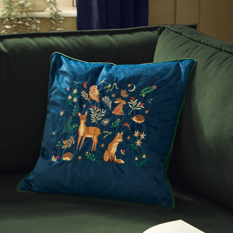 Berry Woods Red Cushion, Feather, Navy