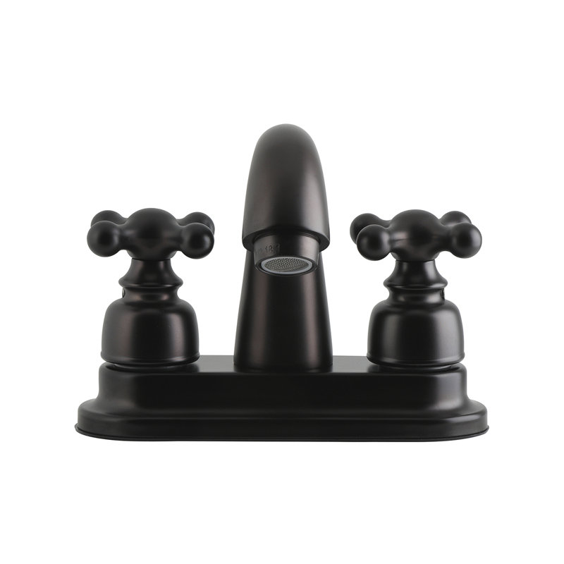 Kingston Brass Restoration Two-Handle 3-Hole Deck Mount 4" Centerset Bathroom Faucet with Plastic Pop-Up, Oil Rubbed Bronze