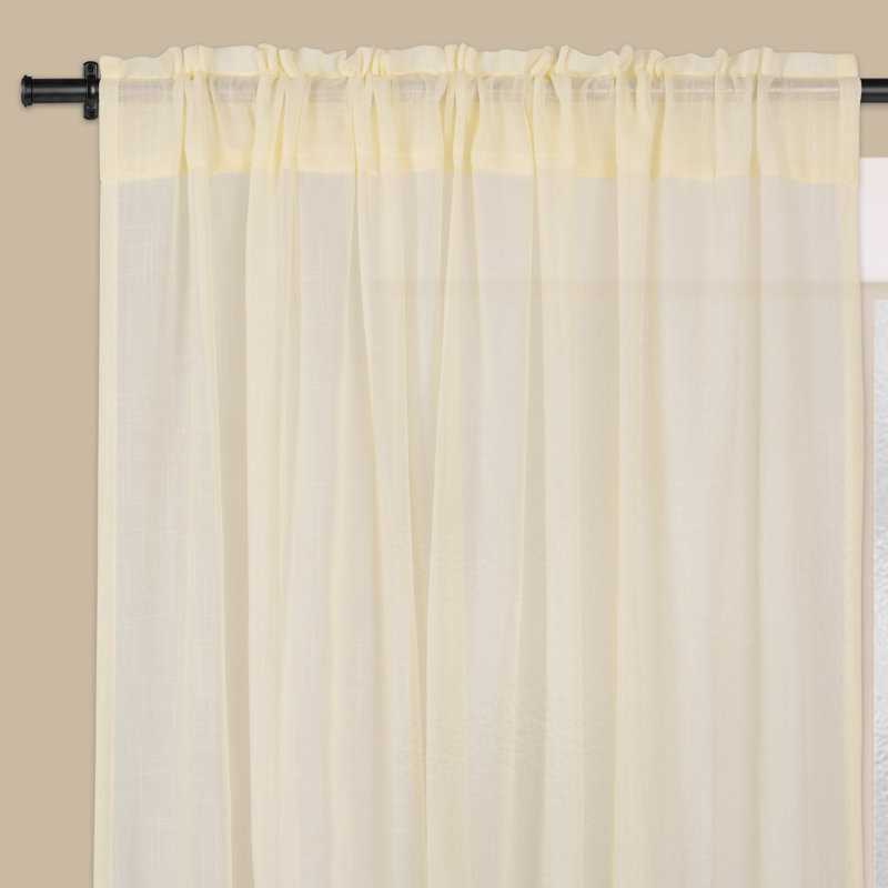 Paire de rideaux semi-transparents avec passe-tringle (ensemble de 2), Jaune clair, L 52 po x L 120 po