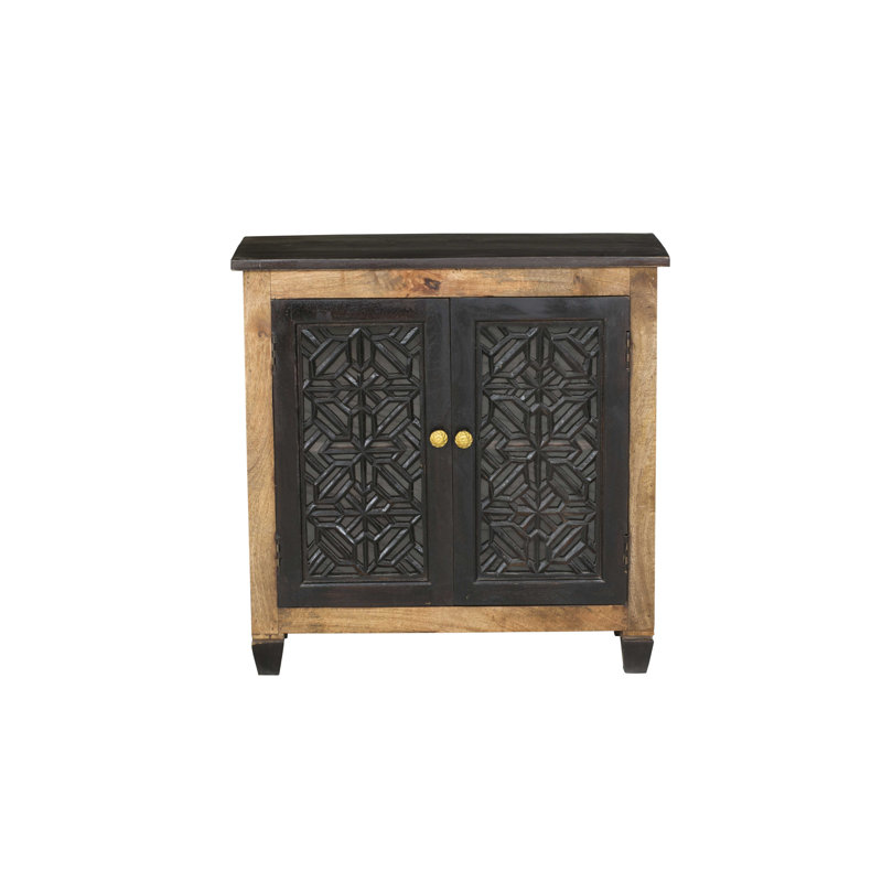 80cm Solid Wood Sideboard, Black/Oak