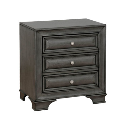 Table de chevet à 3 tiroirs avec port et prise électrique, grise - Un style de chambre envoûtant avec ses tiroirs en bois, un choix captivant