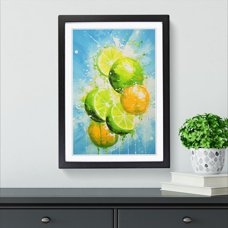 Lime Fruit Impressionism - Single Picture Frame Print on Wood, Black Framed, 46cm H x 34cm W x 2cm D