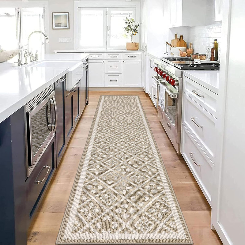 Non Slip Washable 2'x6'  Kitchen Rug, Beige