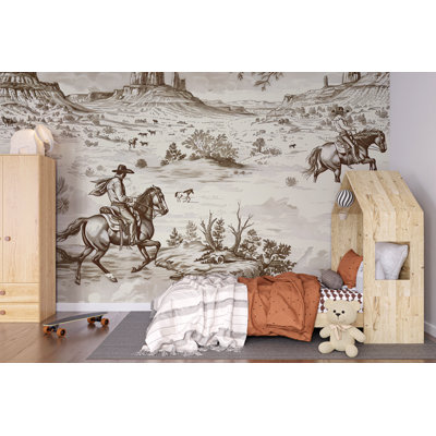 Western Cowboy Horse Wall Mural | Rustic Western Wallpaper | Kids Cowboy Room Decor