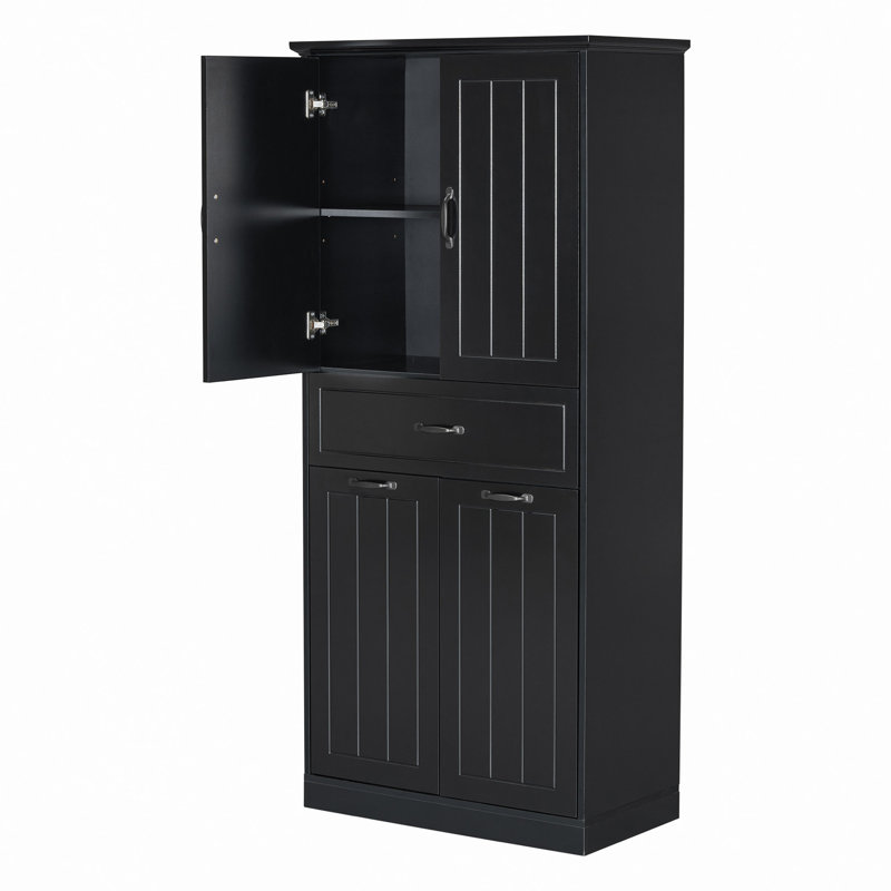 Armoire de rangement pour salle de bain avec deux paniers à linge, armoire de rangement avec portes et tiroir pour la maison, noir