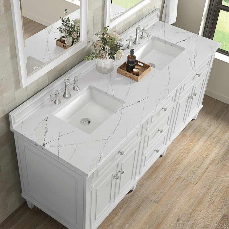 Lorelai 72'' W Double Vanity, Bright White, Ethereal Noctis, 8" Widespread