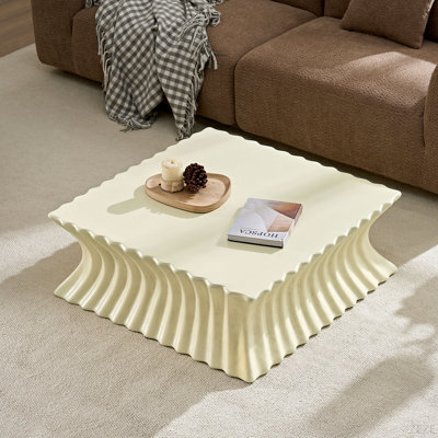 35,43 pouces Table basse carrée Table en fibre de verre robuste pour salon