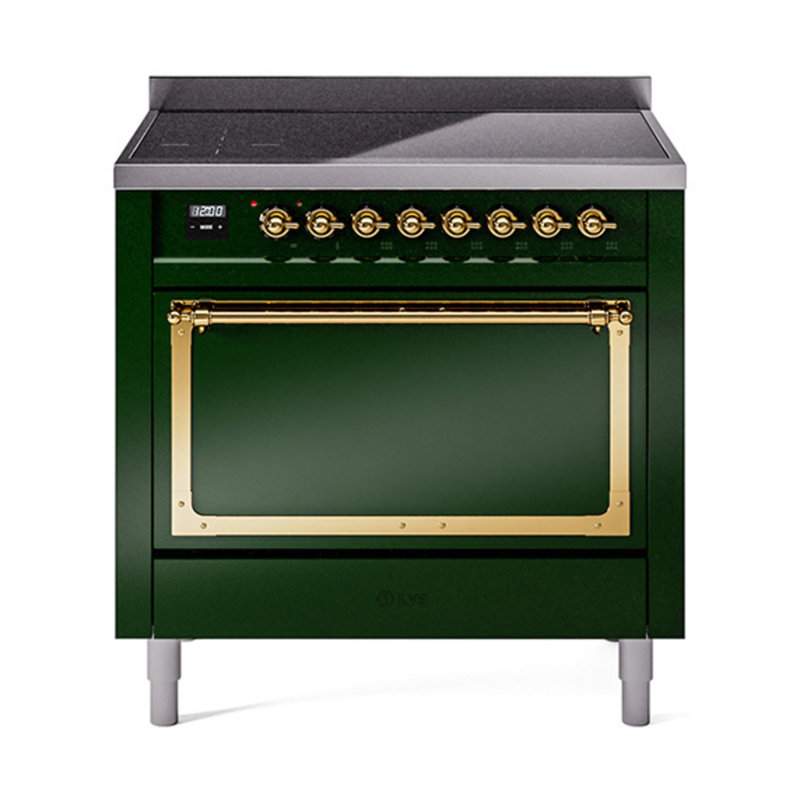 ILVE Nostalgie II Noblesse 36 po à induction, Vert émeraude / laiton