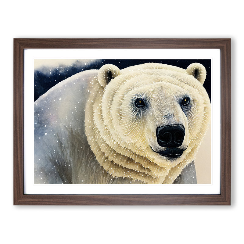 Extraordinary Polar Bear - Single Picture Frame Print, 25cm H x 34cm W x 2cm D, Walnut Framed