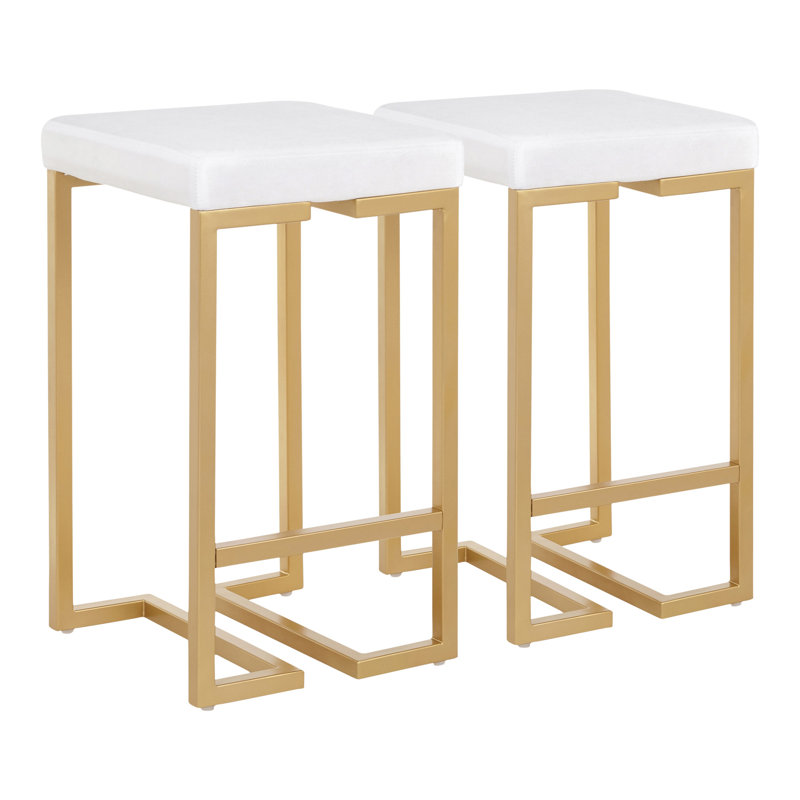 Tabouret de comptoir doré avec coussin en velours, Blanc