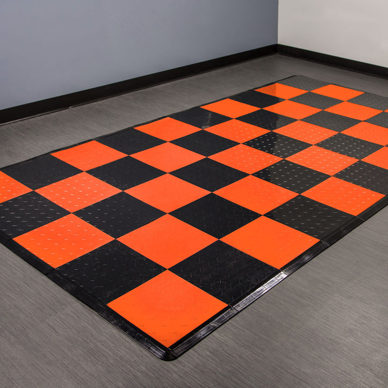 FlooringInc 60'' W x 120'' L Garage Flooring Tiles, Orange/Black