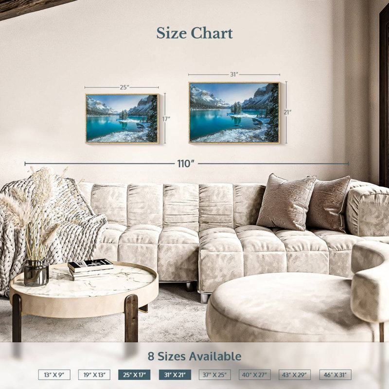 Spirit Island en hiver, 25 po x 17 po, Cadre flottant en bois naturel