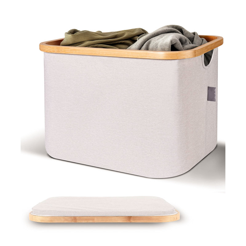 Plastic and Fabric Laundry Hamper, Beige