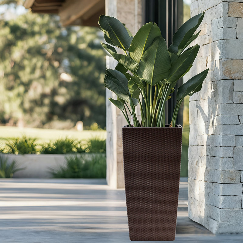 30 Inch Tall Large Flower Pot Planter With Self Watering System And Inner Bucket For Indoor Outdoor Use, Brown | Gift Idea