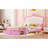 Full Size Upholstered Bed Frame With LED Lights, Modern Upholstered Princess Bed With Crown Headboard, 2 Drawers, Pink+White-203426074