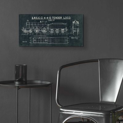 «Train Blueprint II» par Wild Apple Portfolio, art mural en verre acrylique