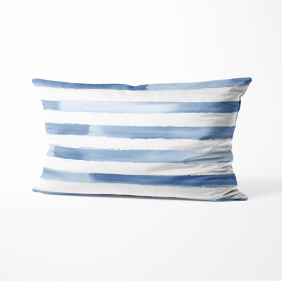 Modern Throw Pillow - Striped Blue  Moonlit Stripes Printed Cushion