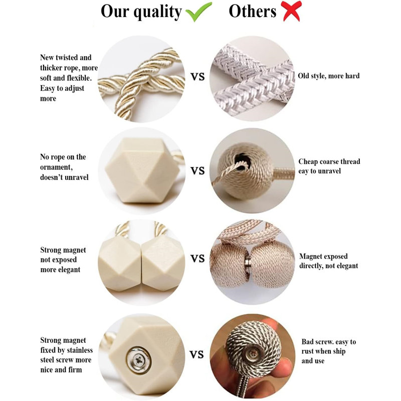 Magnetic Rhomb Curtain Tiebacks 2 Pack, Beige