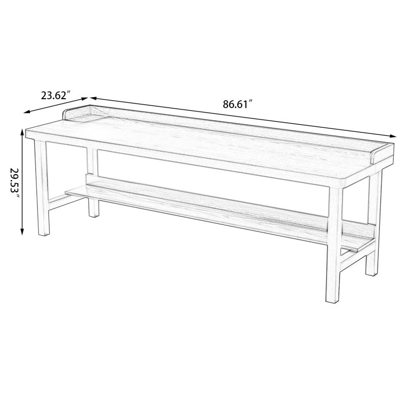 Bureaux rectangulaires bruns en bois massif, H 29,53 po x l 86,61 po x P 23,62 po