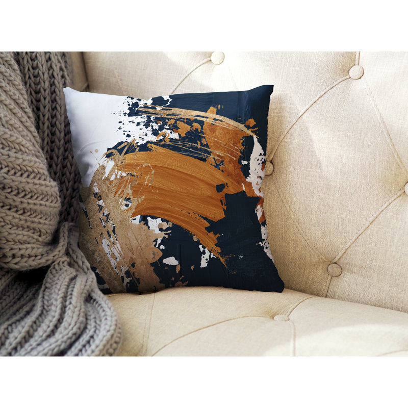 Wintta Abstract Outdoor Reversible Throw Pillow, 19W" x 19H", Orange/Navy Blue/Gold 