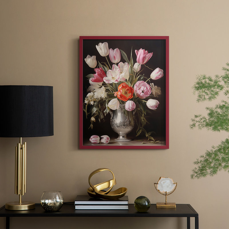 Reproduction encadrée FLORAL Series DCCXCVII - bois massif, Rouge, H 30 po x l 24 po